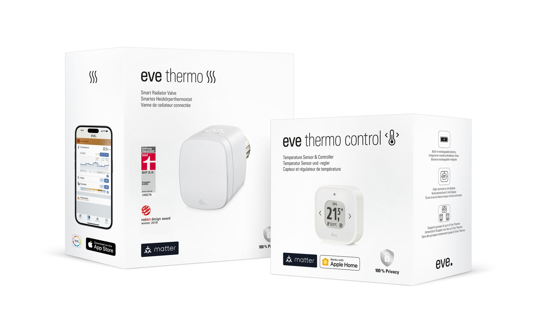 Eve Thermo Raumkomfort-Set (Matter), Eve Thermo und Eve Thermo Control