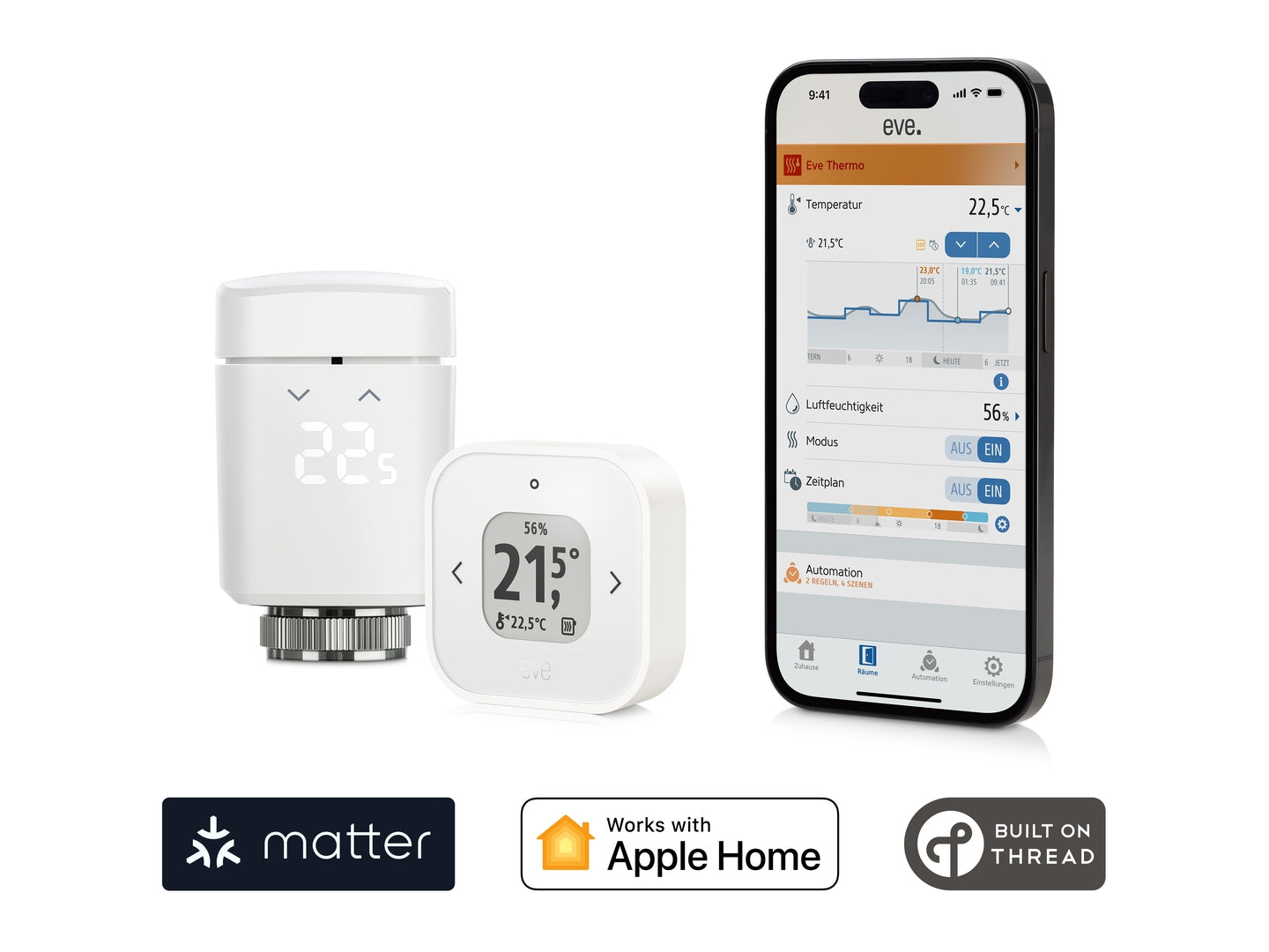 Eve Thermo Raumkomfort-Set (Matter), Eve Thermo und Eve Thermo Control