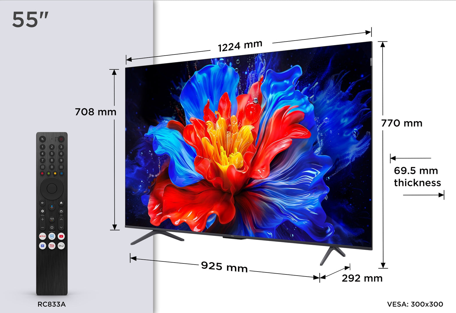 TCL 55P8K 55",4K,QLED,LEDDirect,144Hz,GoogleTV