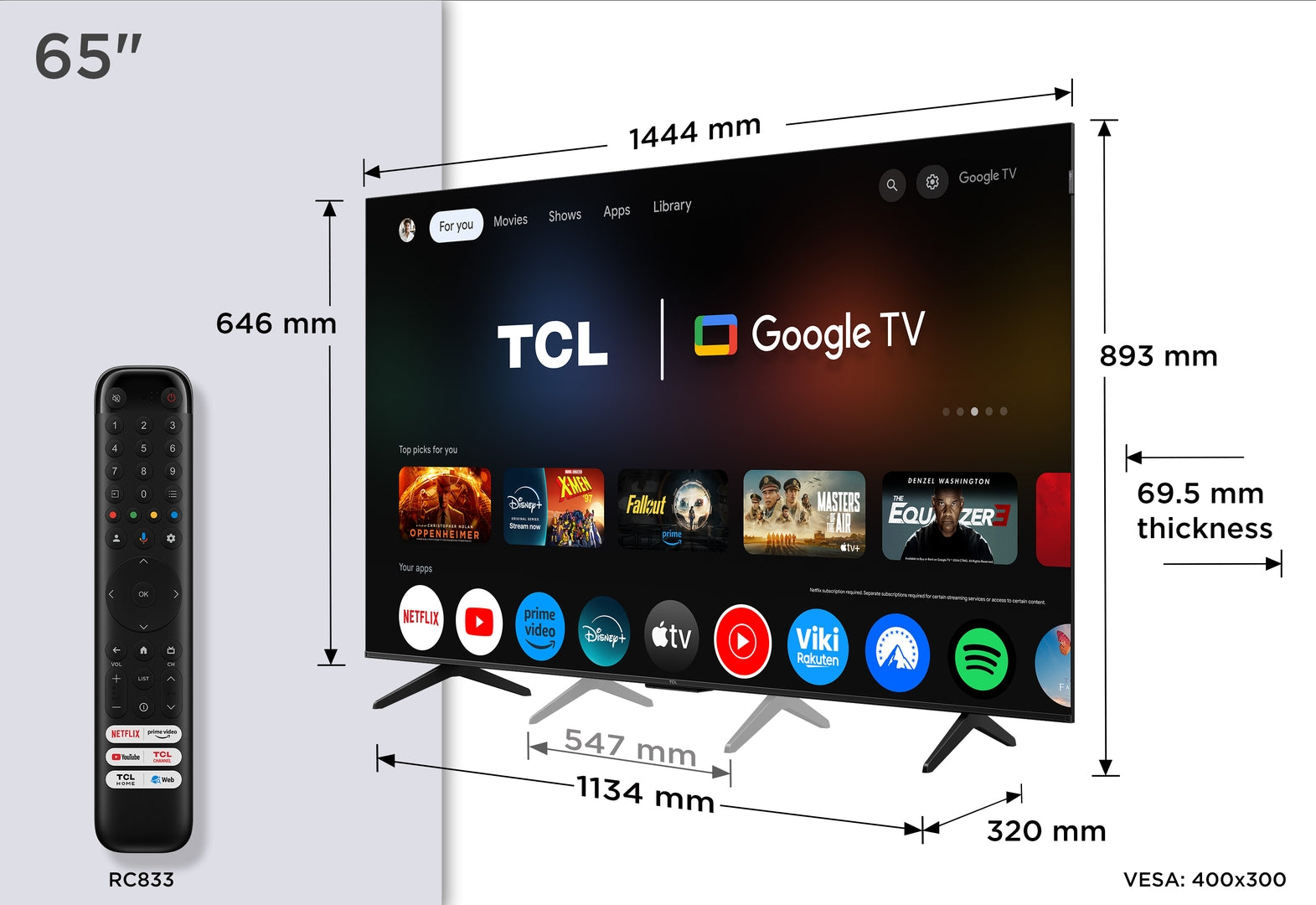 TCL 65P7K 65",4K,QLED,LED Direct,DV,GoogleTV