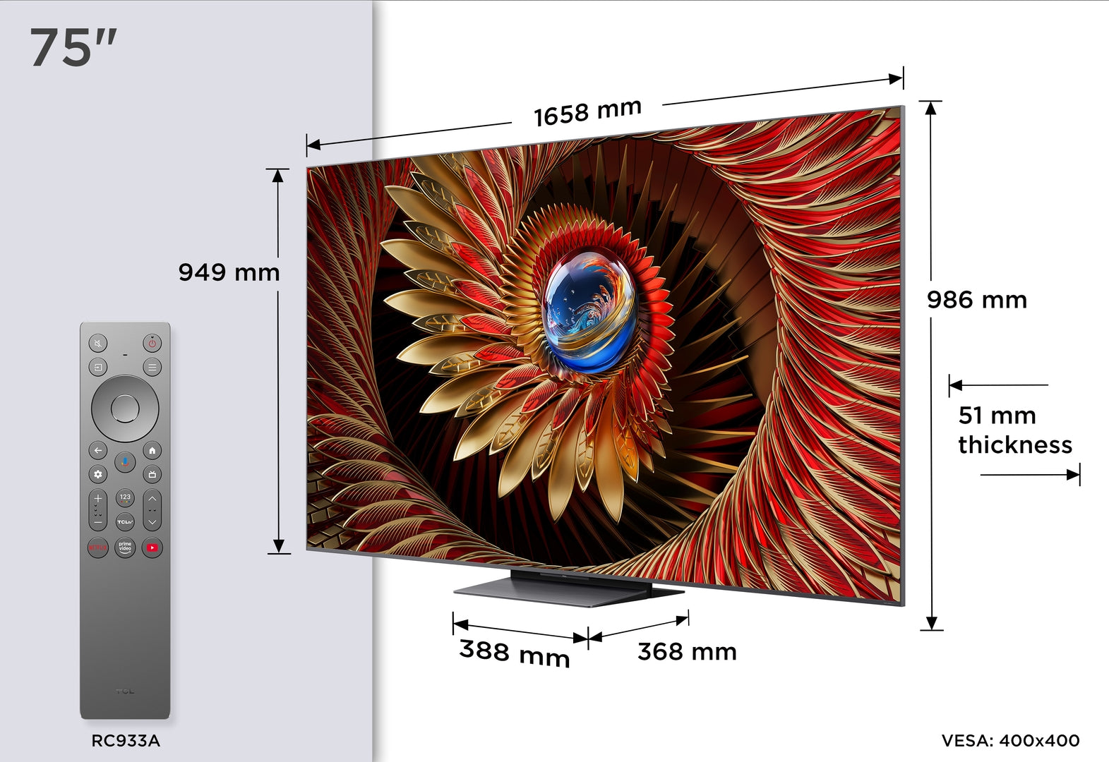 TCL 75C8K 75",4K,MiniLED,144Hz,B&O,GoogleTV