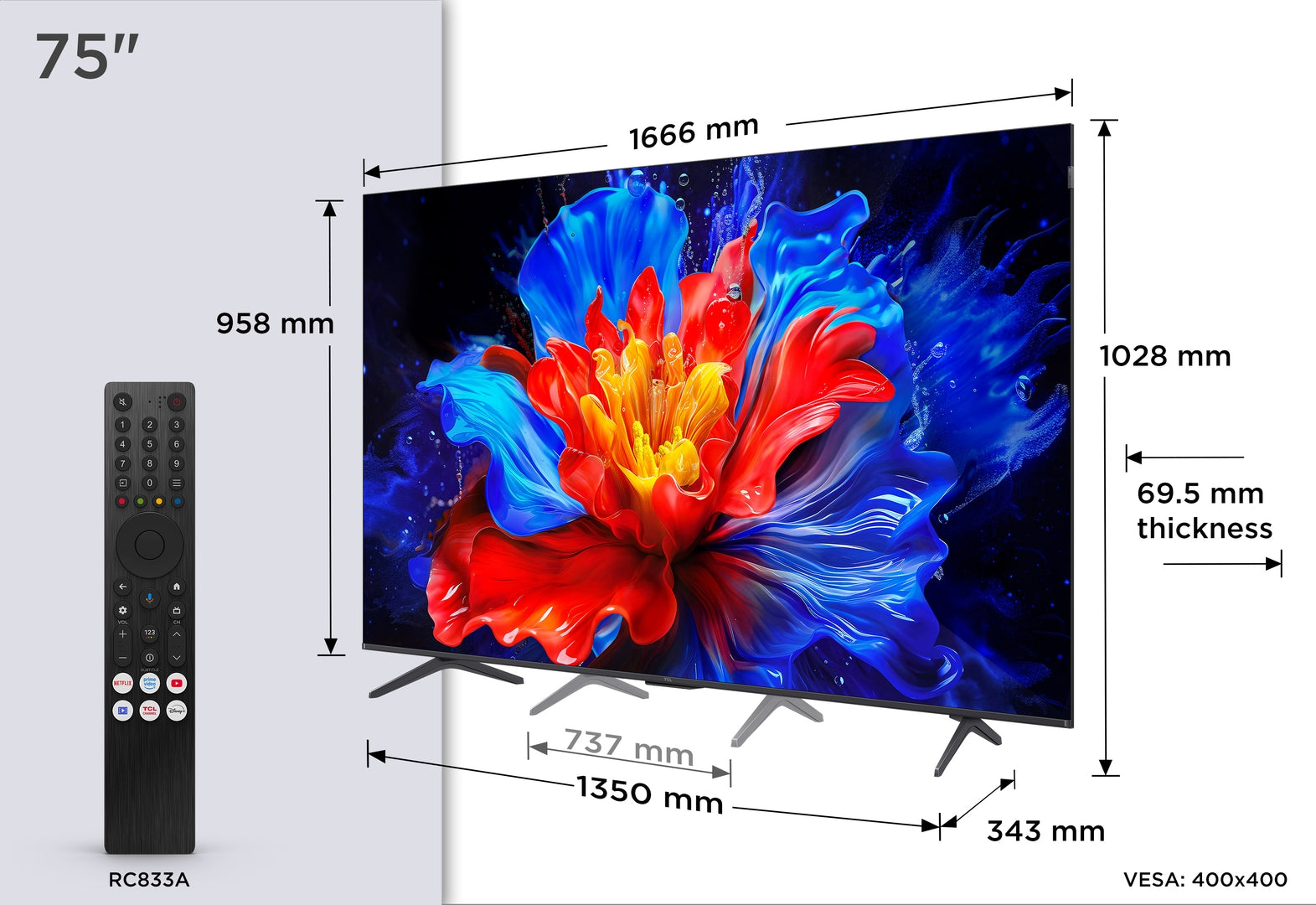 TCL 75P8K 75",4K,QLED,LEDDirect,144Hz,GoogleTV