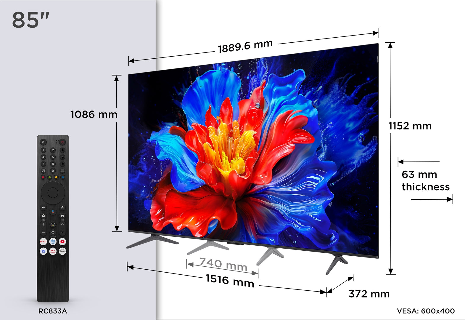 TCL 85P8K 85",4K,QLED,LEDDirect,144Hz,GoogleTV