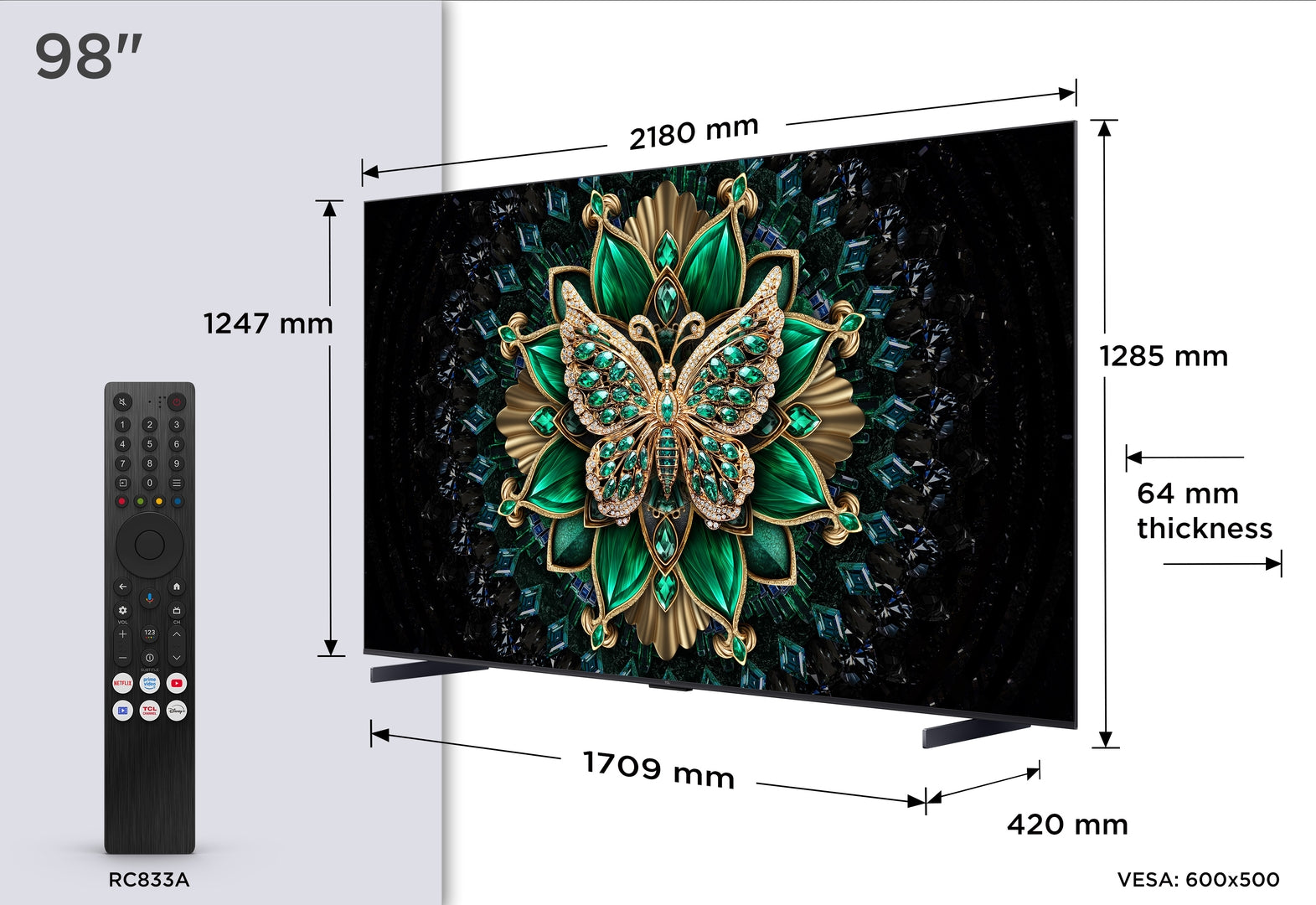 TCL 98C6K 98", 4K, MiniLED, 144Hz, GoogleTV