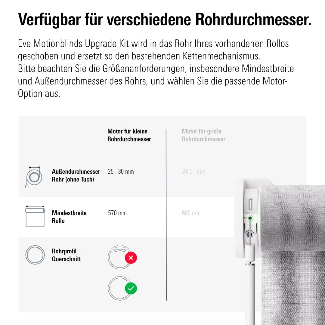 Eve Motionblinds Upgrade Kit Rollos (Matter) Motor für kleine Rohrdurchmesser